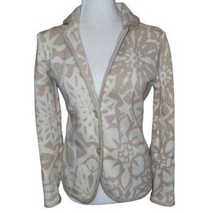 Isaac Mizrahi Women's Size XXS Knit Floral Blazer Jacket Tan White Button Up New